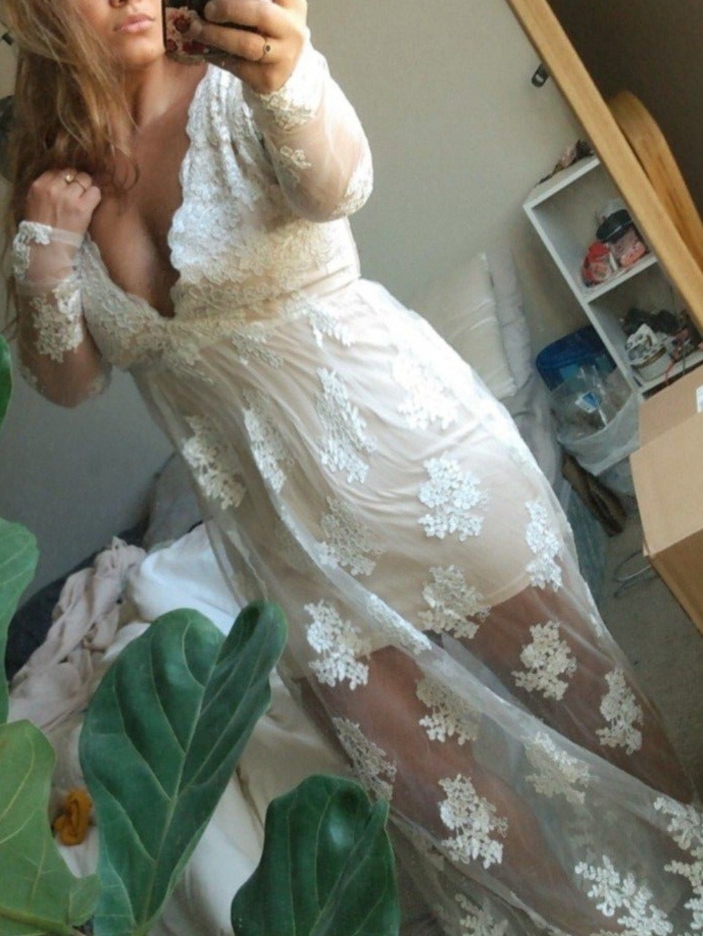 Sheer Lace Maxi Dress in Ivory